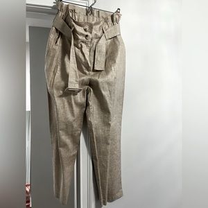 Platinum / Linen Balloon Pants with Tapered Leg and Belted